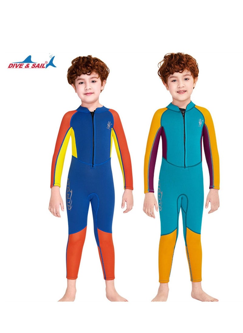 DIVE & SAIL 2Pcs Children's Wetsuit 2.5mm One-piece Thickened Warm Swimsuit Long-sleeved Cold Swimsuit Multicolour  - Image 1