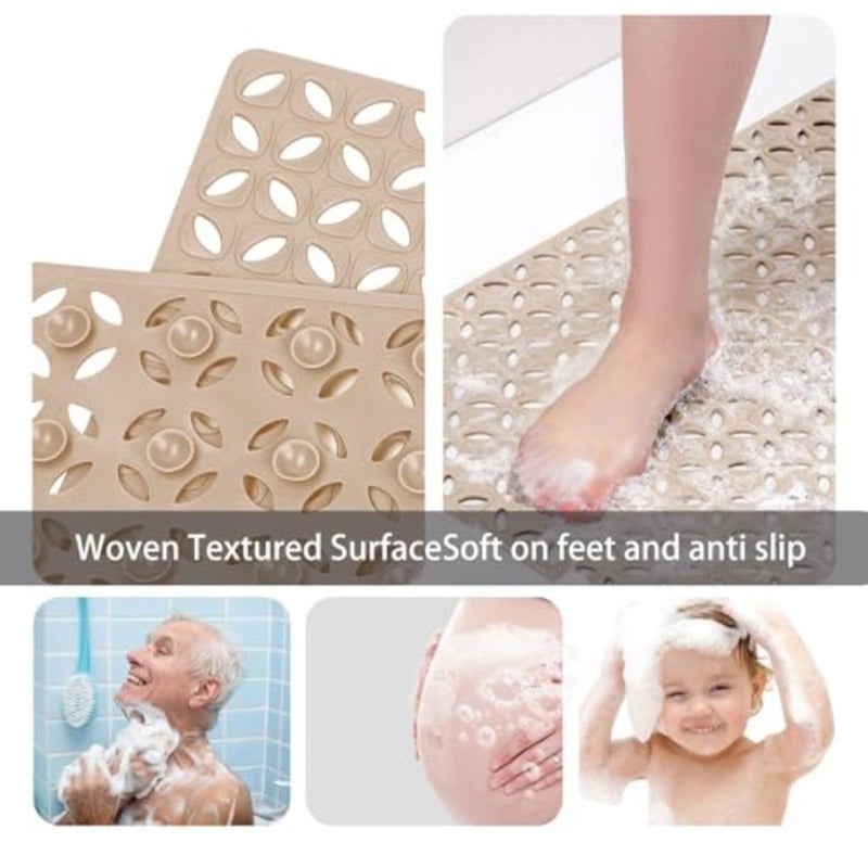 Bathtub Mat Non-Slip Rubber Shower Mat with Drain Holes Suction Cups, Quick Drain Easy Cleaning, Bath Mat for Shower Tub and Shower Stall and Bathroom, Machine Washable, 15.74"×27.55" Grey - Image 4