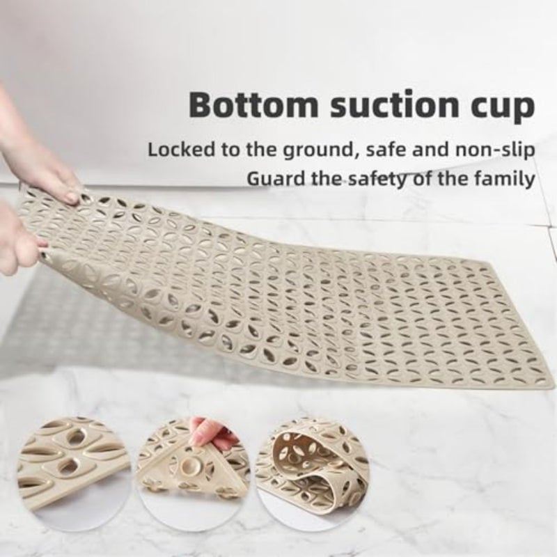 Bathtub Mat Non-Slip Rubber Shower Mat with Drain Holes Suction Cups, Quick Drain Easy Cleaning, Bath Mat for Shower Tub and Shower Stall and Bathroom, Machine Washable, 15.74"×27.55" Grey - Image 2