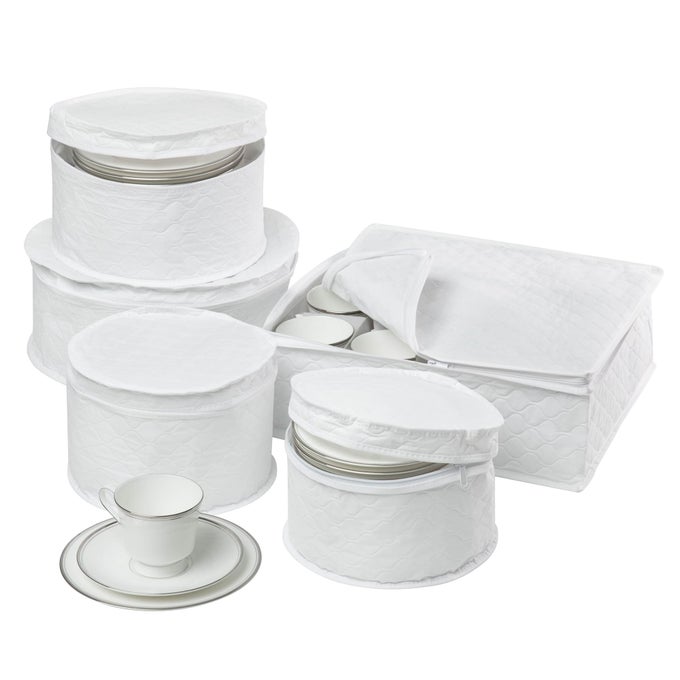 DINNERWARE STORAGE CONTAINERS SET PERFECT FOR DISH STORAGE CHINA STORAGE AND CUP STORAGE QUILTED CONTAINERS TO KEEP YOUR HEIRLOOMS AND FINE CHINA PROTECTED AND ORGANIZED 5PIECE SET