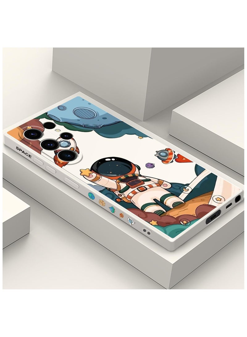 لحافظة Galaxy S23 Ultra، حافظة S23 Samsung Ultra بتصميم كرتوني جذاب لرسوم الفضاء، حافظة واقية مضادة للصدمات والسقوط ناعمة لهواتف Samsung Galaxy S23 Ultra - باللون الأبيض. - Image 1