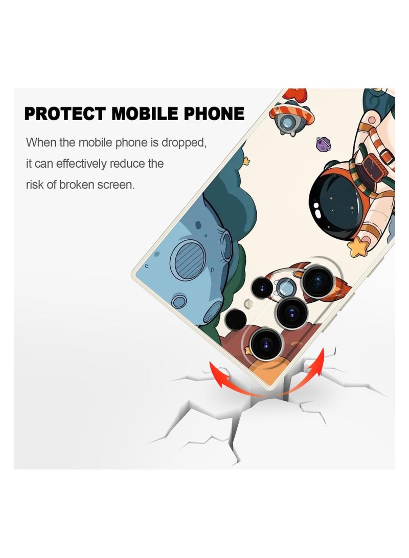لحافظة Galaxy S23 Ultra، حافظة S23 Samsung Ultra بتصميم كرتوني جذاب لرسوم الفضاء، حافظة واقية مضادة للصدمات والسقوط ناعمة لهواتف Samsung Galaxy S23 Ultra - باللون الأبيض. - Image 5