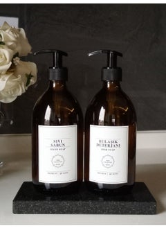 Glass Black Marble Stand Liquid Soap Dish Detergent Bottle Set Black