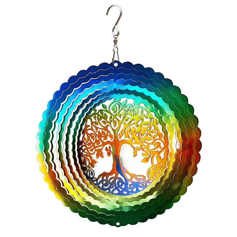 FONMY Stainless Steel Wind Spinner Worth Gift Indoor Outdoor Garden Decoration Crafts Ornaments,6 Inch Multi Color Tree of Life Wind Spinners - Image 3