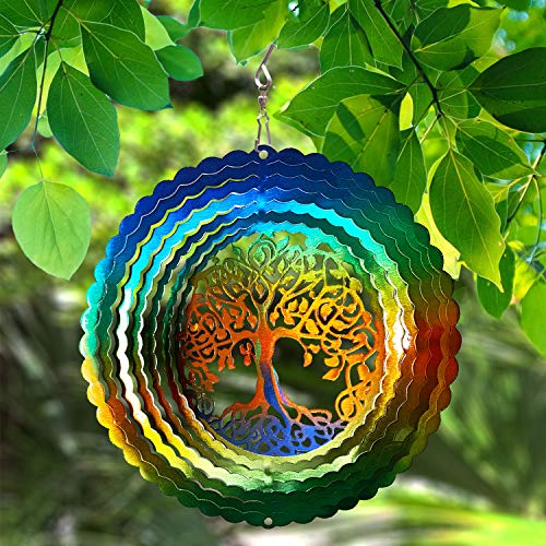 FONMY Stainless Steel Wind Spinner Worth Gift Indoor Outdoor Garden Decoration Crafts Ornaments,6 Inch Multi Color Tree of Life Wind Spinners - Image 4