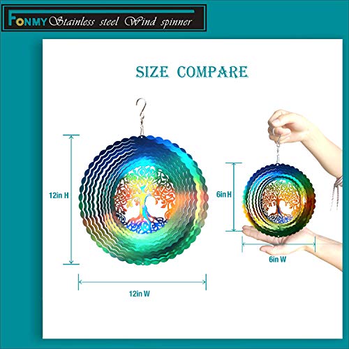 FONMY Stainless Steel Wind Spinner Worth Gift Indoor Outdoor Garden Decoration Crafts Ornaments,6 Inch Multi Color Tree of Life Wind Spinners - Image 5