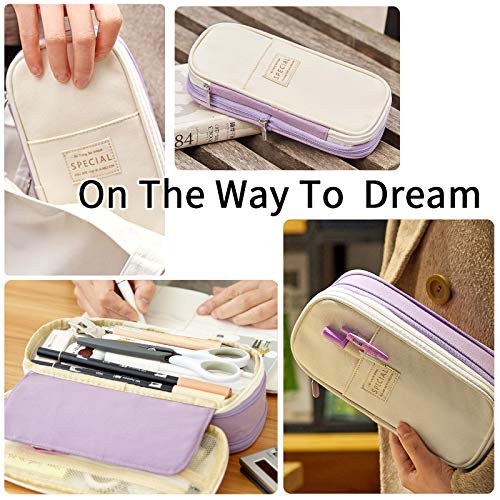 EASTHILL Big Capacity Pencil Pen Case Office College School Large Storage High Capacity Bag Pouch Holder Box Organizer Blue (Purple) - Image 5