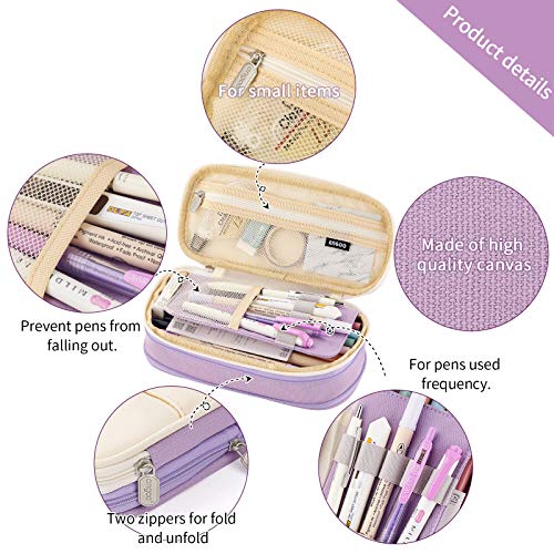 EASTHILL Big Capacity Pencil Pen Case Office College School Large Storage High Capacity Bag Pouch Holder Box Organizer Blue (Purple) - Image 2