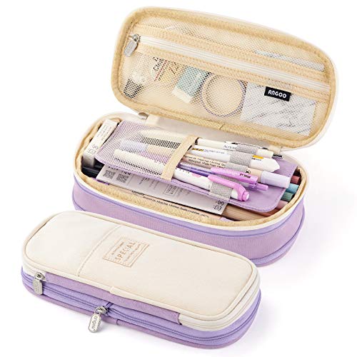 EASTHILL Big Capacity Pencil Pen Case Office College School Large Storage High Capacity Bag Pouch Holder Box Organizer Blue (Purple) - Image 1