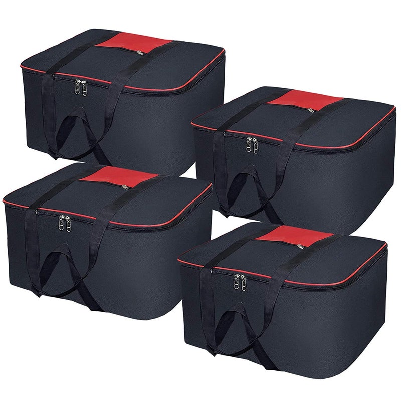 whitekrafts Nylon Big Underbed Moisture Proof Storage Bag with Zippered Closure and Handle Black 54x46x28cm Rectangular 4 pcs - Image 1
