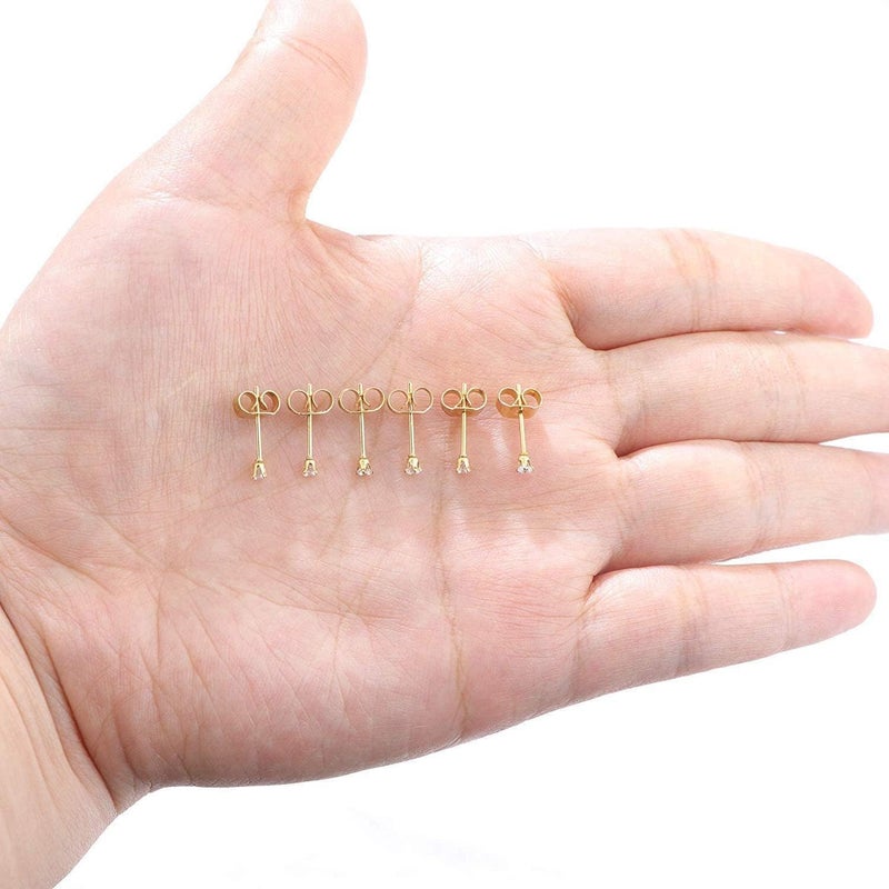 Gorgeouser 14K Gold Plating Tiny 2MM Cubic Zirconia Stud Earrings Minimal 20G Cartilage Piercing Ear Studs Smallest CZ Post Earrings for Women&Men - Image 4