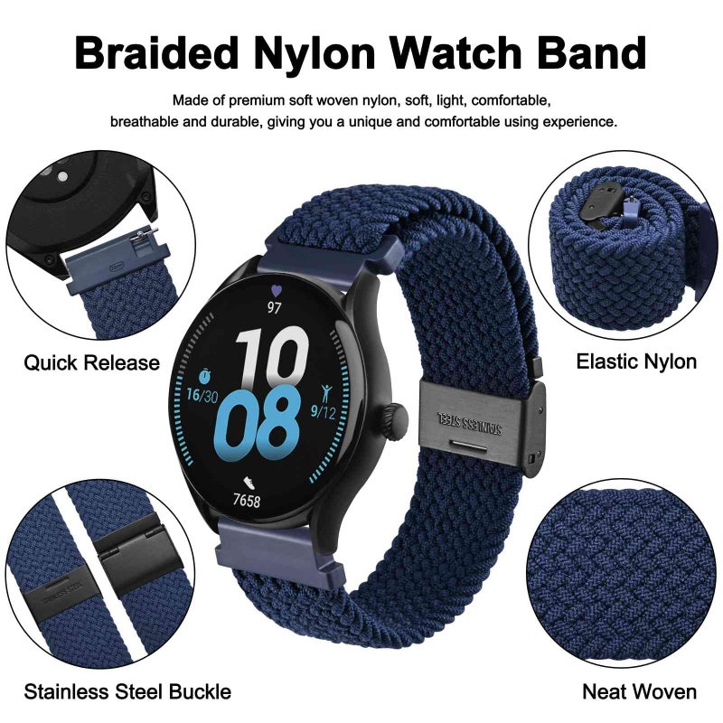 WOCCI 19mm Braided Nylon Watch Band for Men and Women, Quick Release, Black Stainless Steel Buckle (Blue) - Image 3
