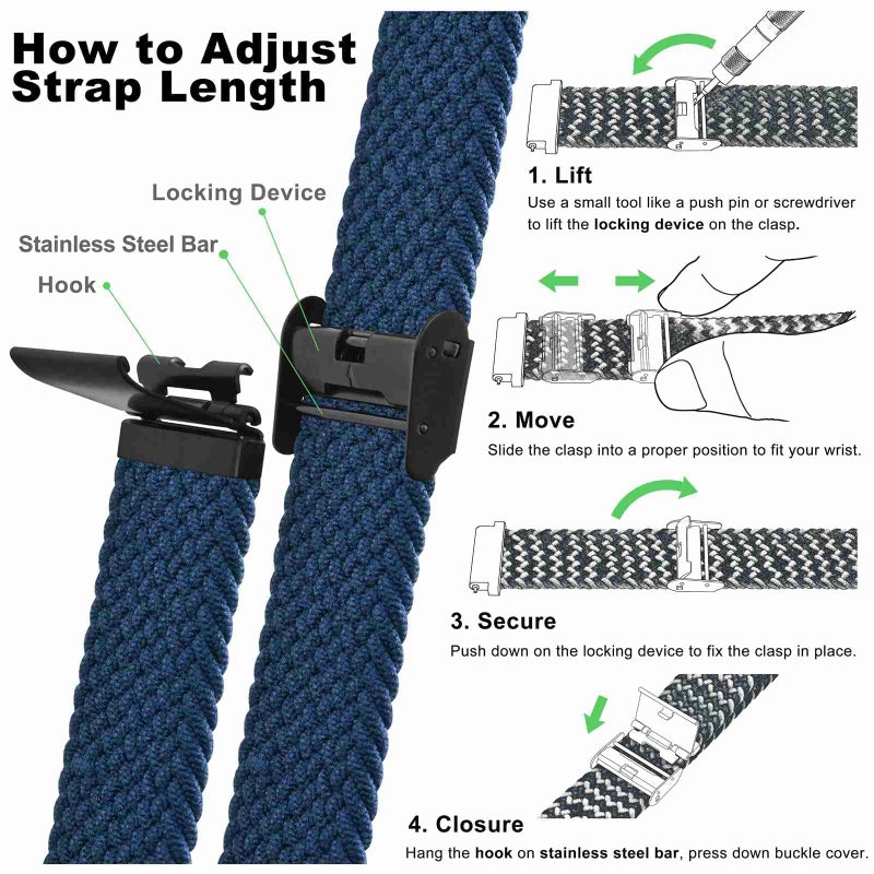 WOCCI 19mm Braided Nylon Watch Band for Men and Women, Quick Release, Black Stainless Steel Buckle (Blue) - Image 5