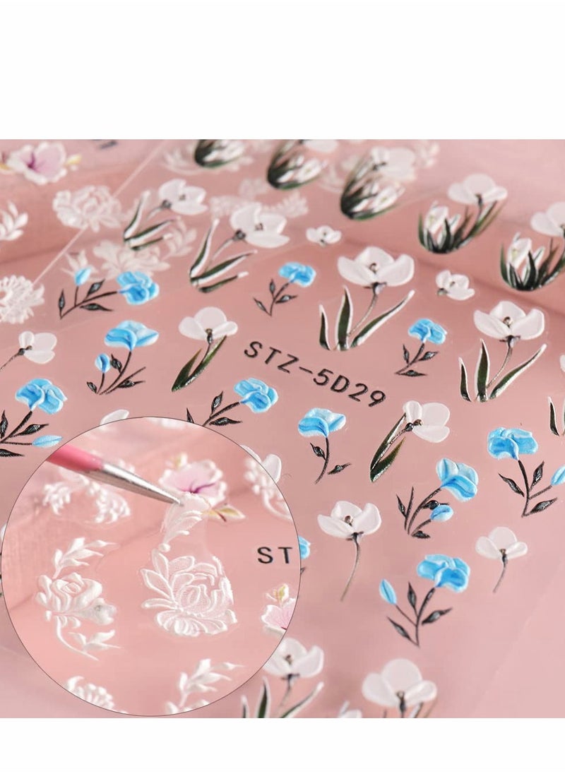 Excefore Flowers Nail Decals 6 Sheets 5D Embossed Stickers for Acrylic Nails Engraved Flower Art Accessories French Adhesive Butterfly Women  - Image 5