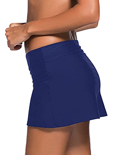 Rekita Women Sexy Pure Color Waistband Skirt Bikini Bottom Navy Blue Large - Image 5