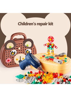 ranxian 203-Piece Kids Repair Tool Box, Creative Construction Engineering Building Block Games with Toy Drill and Screwdriver Tool Set, Brown  - Image 4