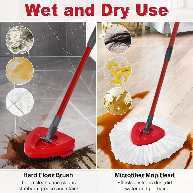 Heuihm Spin Mop Head Replacement,Iron Spin Handle,Brush and Base Compatible with O Cedar EasyWring 1 Tank System,Microfiber Mop Refills and 30-58" Handle Combo Set to Floor Cleaning(White,1 Tank) - Image 4