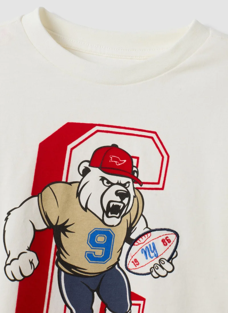Ovs  OVS White Pure Cotton Crew-Neck T-Shirt With Bear Print For Boys for Men | Best Price UAE