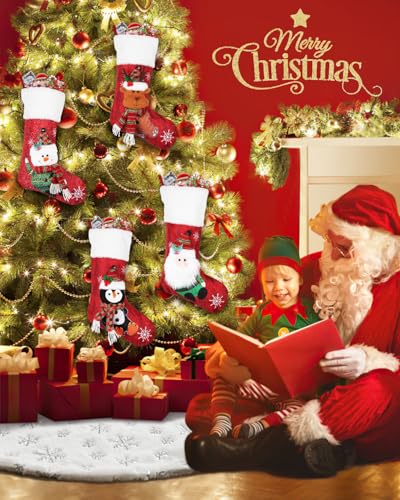 COOLWUFAN 36 Inches Faux Fur Christmas Tree Skirt for Xmas Tree Holiday Party Decorations White Plush Silver Sequin Snowflake Silver - Image 3