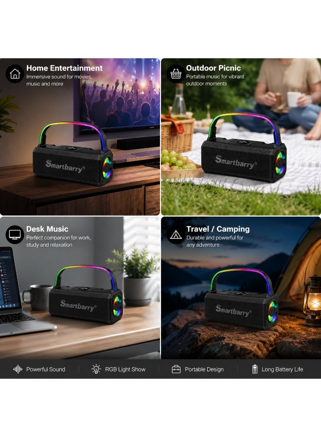 Smartbarry Compact Portable Bluetooth Speaker M28 – RGB Lights, Hi-Fi Stereo Output, Deep Bass Audio, Fast Type-C Charging, AUX + TF Card Support, Carry Handle for Travel & Home Entertainment UAE - Image 5