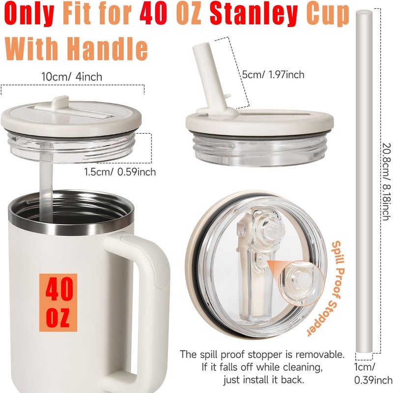 ANTAND 2 Pack Leakproof Lid Replacement 40 oz for Stanley Cup Accessories, Flip Straw Tumbler Leak Proof Lids for Stanley Quencher H2.0, Dust-Proof Straw Cover for stanley cups 40oz (Beige, Beige) - Image 2