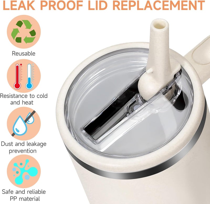 ANTAND 2 Pack Leakproof Lid Replacement 40 oz for Stanley Cup Accessories, Flip Straw Tumbler Leak Proof Lids for Stanley Quencher H2.0, Dust-Proof Straw Cover for stanley cups 40oz (Beige, Beige) - Image 4