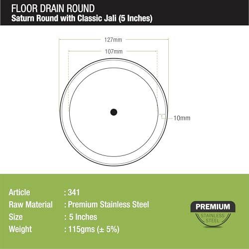 LIPKA 5 Inches Premium Stainless Steel Saturn Round Classic Jali with Lid, Floor Water Drain, Grating Trap Cover for Bathroom - Rust-Free, Gloss Finish, Corrosion-Resistant, Durable Silver - Image 2