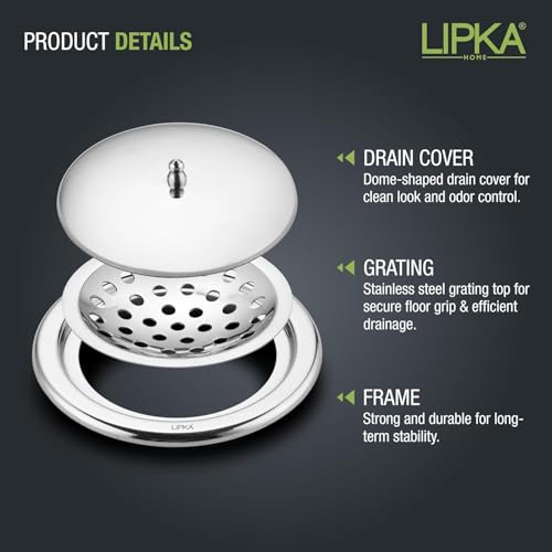 LIPKA 5 Inches Premium Stainless Steel Saturn Round Classic Jali with Lid, Floor Water Drain, Grating Trap Cover for Bathroom - Rust-Free, Gloss Finish, Corrosion-Resistant, Durable Silver - Image 3