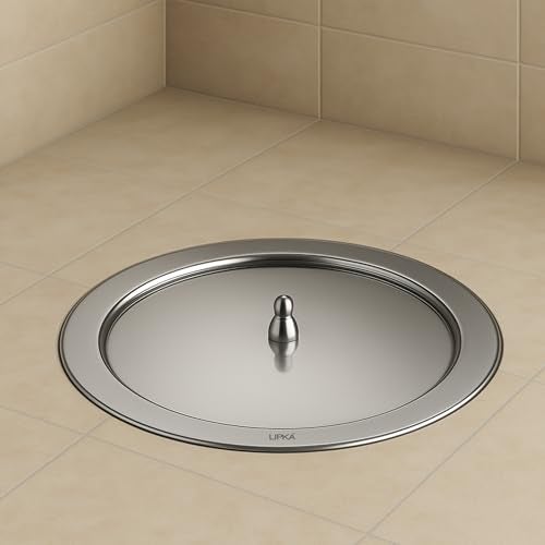 LIPKA 5 Inches Premium Stainless Steel Saturn Round Classic Jali with Lid, Floor Water Drain, Grating Trap Cover for Bathroom - Rust-Free, Gloss Finish, Corrosion-Resistant, Durable Silver - Image 1