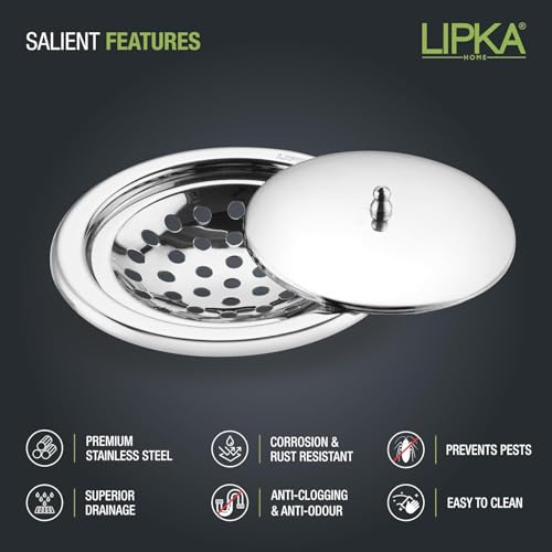 LIPKA 5 Inches Premium Stainless Steel Saturn Round Classic Jali with Lid, Floor Water Drain, Grating Trap Cover for Bathroom - Rust-Free, Gloss Finish, Corrosion-Resistant, Durable Silver - Image 5