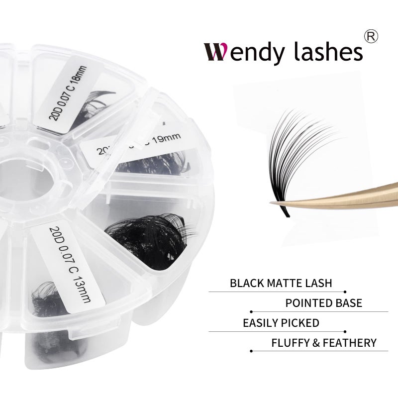 WENDY LASHES Premade Fans Short Stem 500 PCS 20D Eyelash Extensions 0.07mm C/D Curl 9-16mm Mixed WENDY LASHES Russian Volume Pre-made Lash Extension (500PCS-20D-0.07-D, 9-16mm mixed) - Image 3