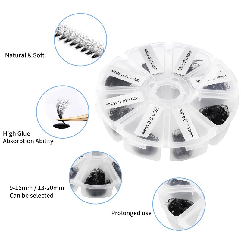 WENDY LASHES Premade Fans Short Stem 500 PCS 20D Eyelash Extensions 0.07mm C/D Curl 9-16mm Mixed WENDY LASHES Russian Volume Pre-made Lash Extension (500PCS-20D-0.07-D, 9-16mm mixed) - Image 4