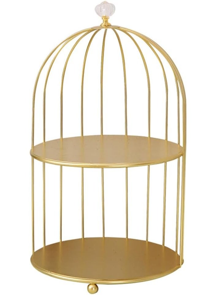 DubaiGallery Premium Gold Finish Decorative Cage Display Rack with Two-Tier Circular Shelves, Tall Dome Design and Ornamental Crystal Detail, Ideal for Home Decoration, Wedding Centerpieces, Event Styling, Plant Displays, and Elegant Gift Presentation - Image 2