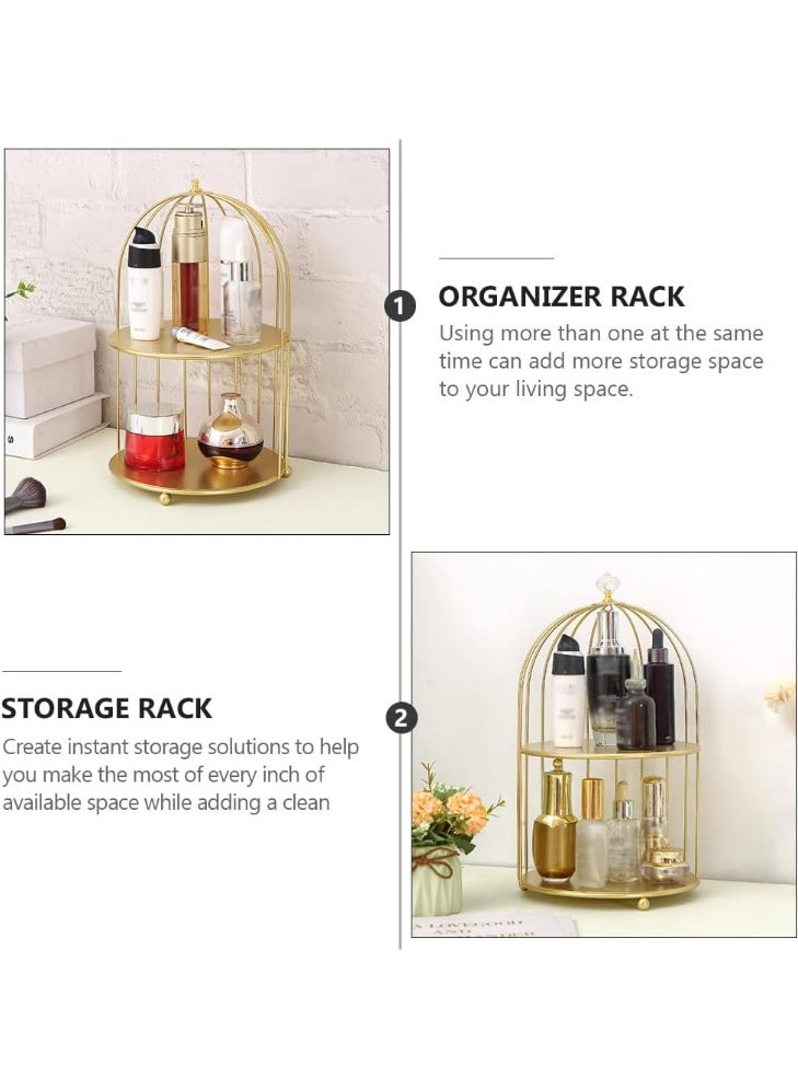 DubaiGallery Premium Gold Finish Decorative Cage Display Rack with Two-Tier Circular Shelves, Tall Dome Design and Ornamental Crystal Detail, Ideal for Home Decoration, Wedding Centerpieces, Event Styling, Plant Displays, and Elegant Gift Presentation - Image 5