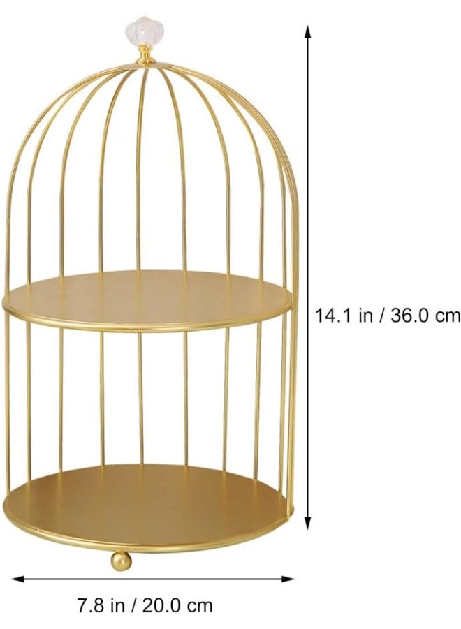 DubaiGallery Premium Gold Finish Decorative Cage Display Rack with Two-Tier Circular Shelves, Tall Dome Design and Ornamental Crystal Detail, Ideal for Home Decoration, Wedding Centerpieces, Event Styling, Plant Displays, and Elegant Gift Presentation - Image 3