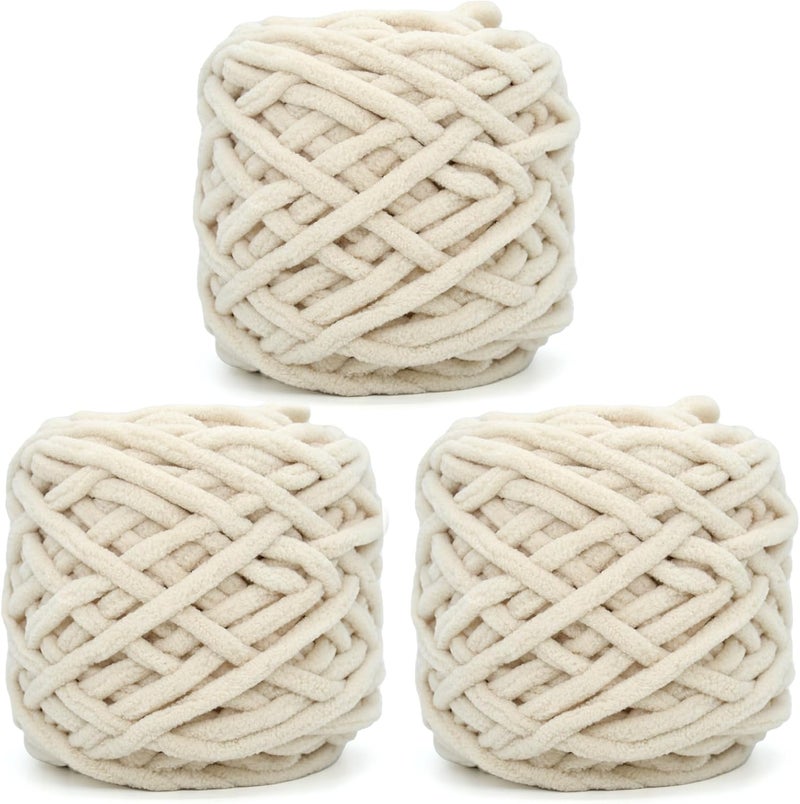 3 rolls of beige rough chenille crochet yarn, soft fluffy wool, for babies, thread for novice blankets - Image 2