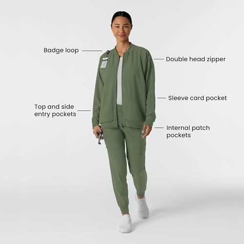 WINK Women's Bomber Scrub Jacket - Olive, L - Image 2