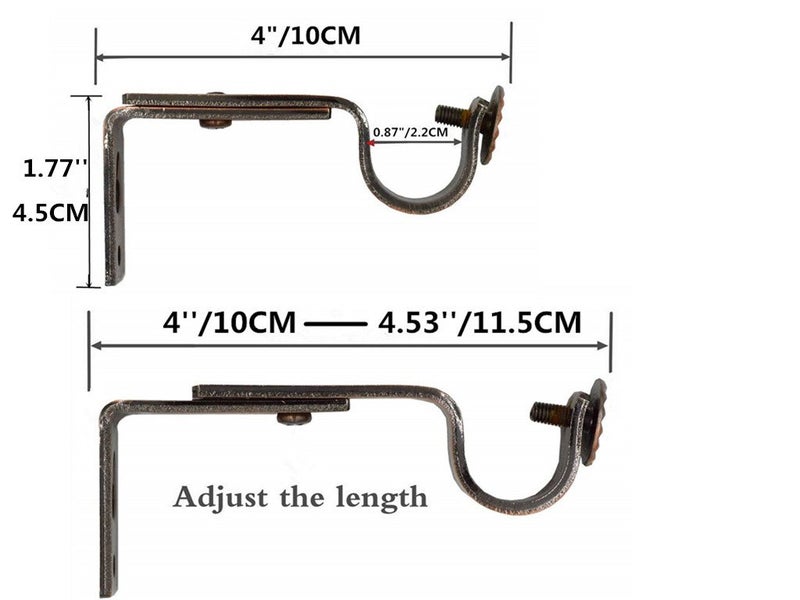 Alikeke Adjustable Curtain Rod Wall Bracket, Set of 4, Red Bronze, Premium Steel Drapery Rod Bracket for Walls - Image 2