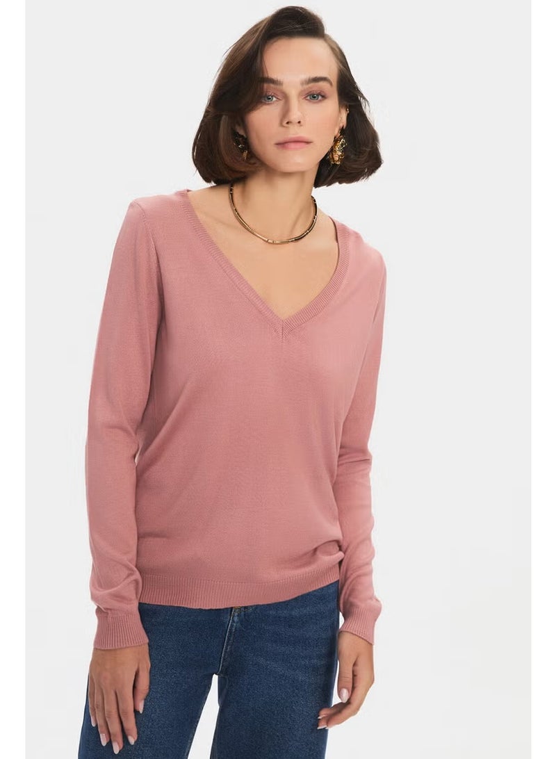 JUNE Women's Exclusive V Neck Viscose Blend Knitwear Sweater - Image 1