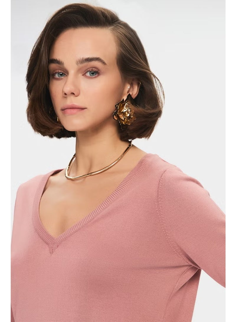 JUNE Women's Exclusive V Neck Viscose Blend Knitwear Sweater - Image 2