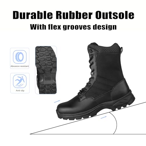 LUDEY Lightweight Military Tactical Boots for Men Durable YKK Side Zipper Police Army Combat Jungle Breathable Comfortable Duty Boots Black 6US - Image 5