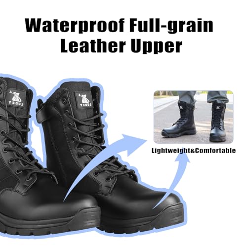 LUDEY Lightweight Military Tactical Boots for Men Durable YKK Side Zipper Police Army Combat Jungle Breathable Comfortable Duty Boots Black 6US - Image 2