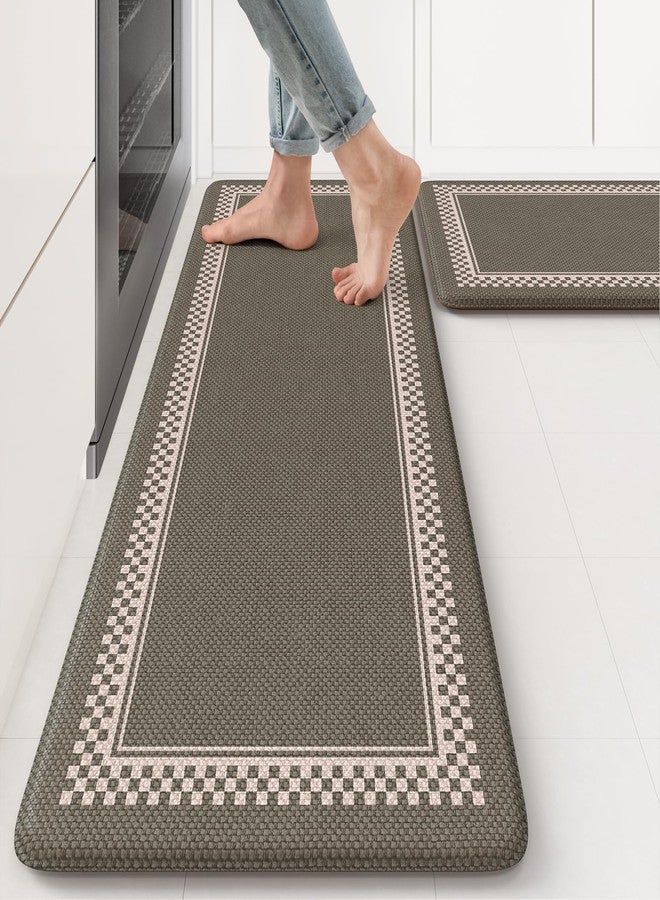 KIMODE سجادات كيمود المضادة للإجهاد لأرضية المطبخ، مقاس 17 × 47 بوصة + 17 × 29 بوصة، طقم سجاد مطبخ بنمط مربعات ريفية مكون من قطعتين، سجادات أرضية مبطنة للمطبخ مانعة للانزلاق، سجادة أرضية للحوض أو غرفة الغسيل أو المكتب، لون أخضر فاتح - Image 1