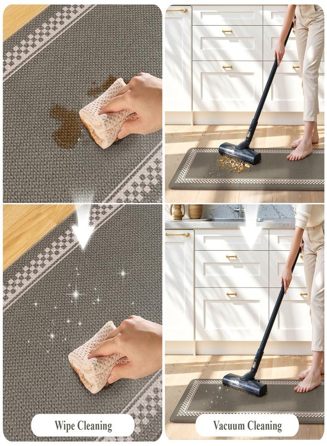 KIMODE سجادات كيمود المضادة للإجهاد لأرضية المطبخ، مقاس 17 × 47 بوصة + 17 × 29 بوصة، طقم سجاد مطبخ بنمط مربعات ريفية مكون من قطعتين، سجادات أرضية مبطنة للمطبخ مانعة للانزلاق، سجادة أرضية للحوض أو غرفة الغسيل أو المكتب، لون أخضر فاتح - Image 5