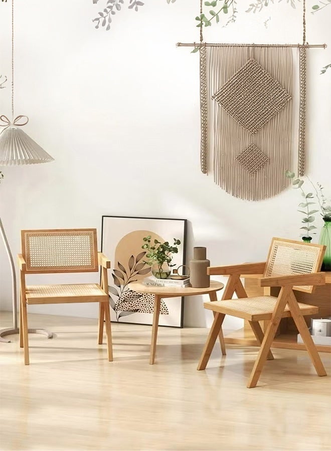 والالا طقم من كرسيين عصريين مميزين - مساند ذراع مريحة مع مقعد منجد ومسند ظهر من الخيزران | متعدد الاستخدامات لغرفة المعيشة والمكتب والحديقة (51×54×83 سم) - Image 1