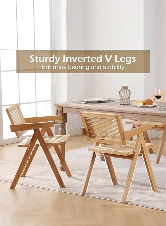 والالا طقم من كرسيين عصريين مميزين - مساند ذراع مريحة مع مقعد منجد ومسند ظهر من الخيزران | متعدد الاستخدامات لغرفة المعيشة والمكتب والحديقة (51×54×83 سم) - Image 4