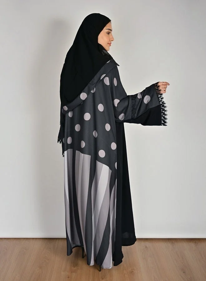 Hawraa Abaya Black Wrap Abaya with a Flowing Silhouette, Wide Sleeves, and Modern Detailing