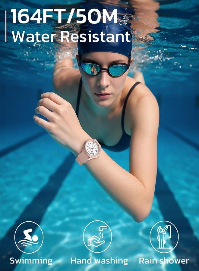 SOCICO Watch for Men Women Big Face Classic Analog Quartz Sports Backlight Unisex Waterproof Nurse Watch for Medical Army Military Time with Second Hand Easy to Read Casual Wristwatch, Pink, Military Time - Image 3