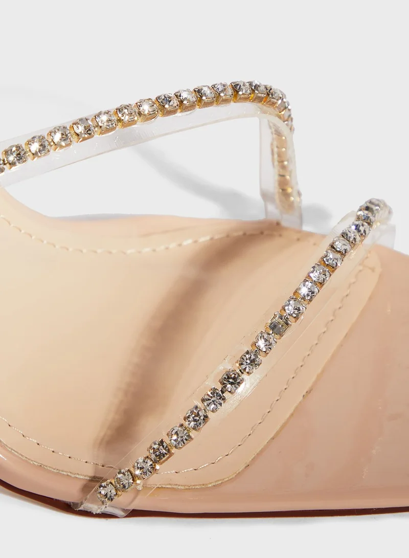 Ella Limited Edition Square Toe  Diamante Strap Stiletto Sandal