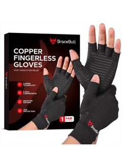 KMEIVOL BraceBull Arthritis Gloves (2 Count), Copper Infused Fingerless Compression Gloves for Hand Pain, Carpal Tunnel, RSI, Rheumatoid, Tendonitis, and Relieve Muscle Pain for Women & Men (M, Black)  - Image 1